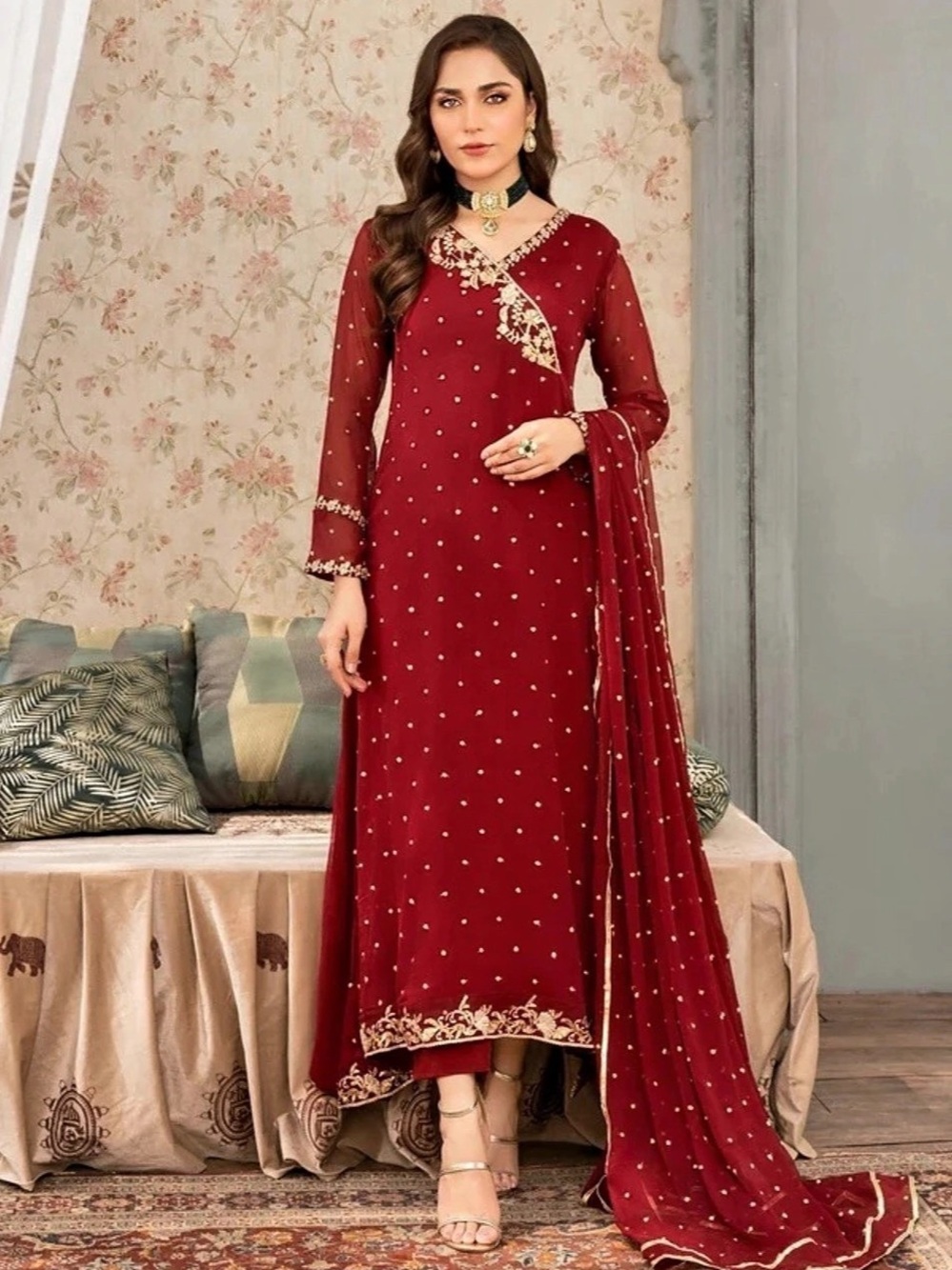 Red Embellished Traditional Outfit
